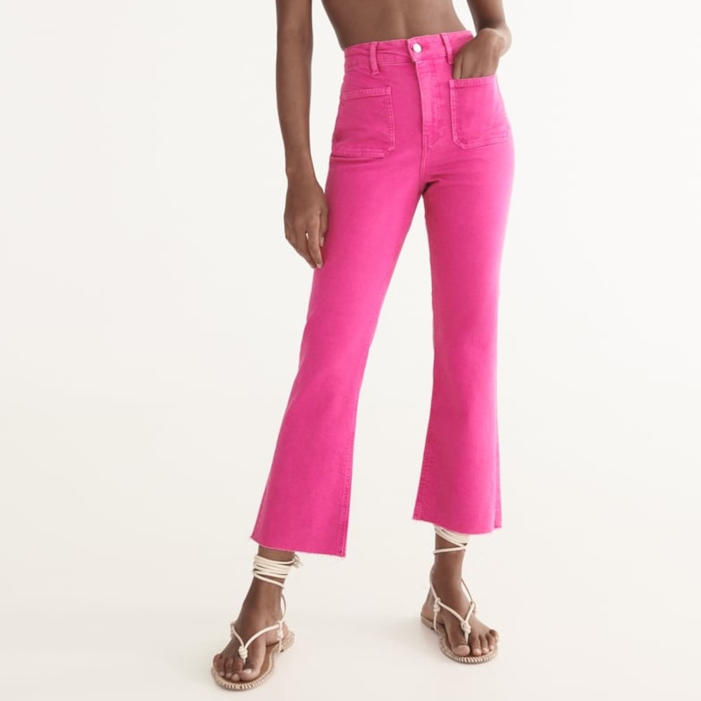 Pink Zara Women’s Sailor Cropped Flare Jeans Size USA 6
